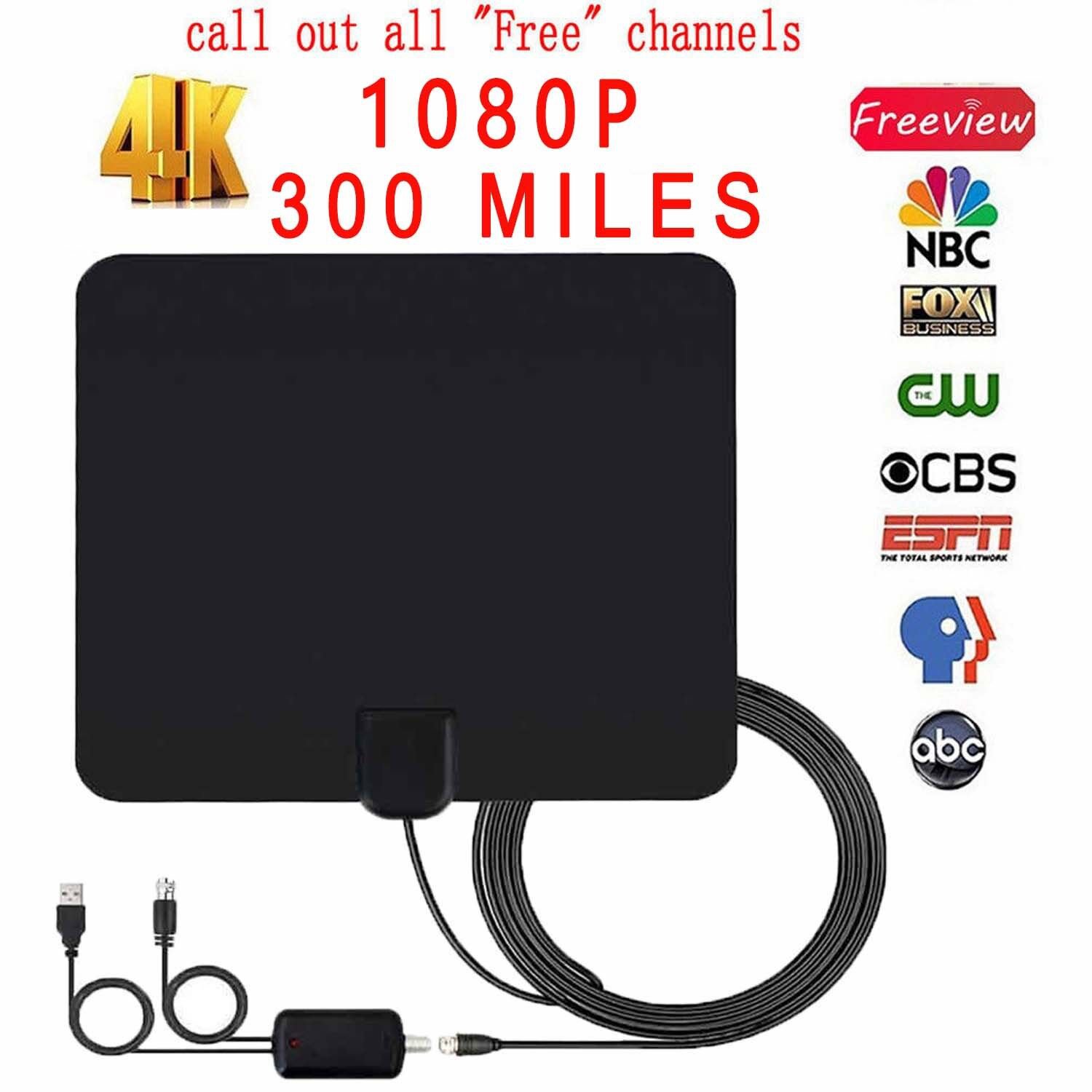 Viewtv 300 Mile Range Flat Hd Digital Indoor Amplified Tv Antenna With Amplifier