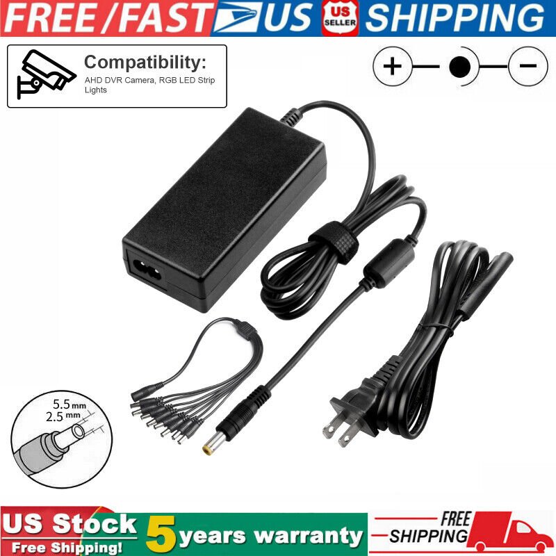 Dc 12V 5A Power Supply Adapter +8 Split Power Cable For Cctv Security Camera Dvr