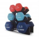 2 3 & 5 Lb Neoprene Dumbbell Free Hand Weight Set W/ Rack Red/Blue