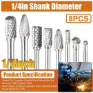 8X 8mm Rotary Burr Set Double Cut Tungsten Steel Carbide Grinder Shank Drill Bit