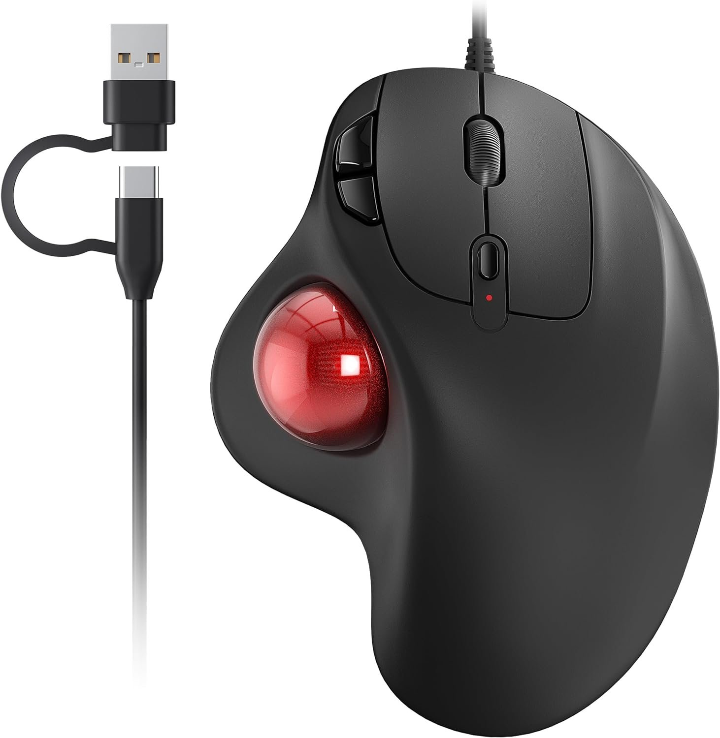 Trackball Mouse Wired, Ergonomic Design, Easy Thumb Control