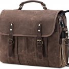 Messenger Bag for Men 15.6 Inch Vintage Canvas Genuine Leather Briefcase for Men Laptop Bag