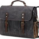Messenger Bag for Men 15.6 Inch Vintage Canvas Genuine Leather Briefcase for Men Laptop Bag