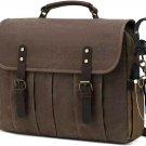 Vintage Mens Messenger Bag 15.6 inches Waterproof Genuine Leather Waxed Canvas Satchel Shoulder Bag