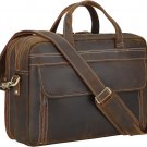 Masa Kawa Vintage Full Grain Leather Briefcase for Men 17" Laptop Computer Case
