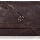 Genuine Leather Unisex Crossbody Messenger Bag with Adjustable Strap for 17 Inch Laptop