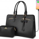 Laptop Tote Bag for Women, Large Waterproof PU Leather Work Briefcase with USB Charging Port