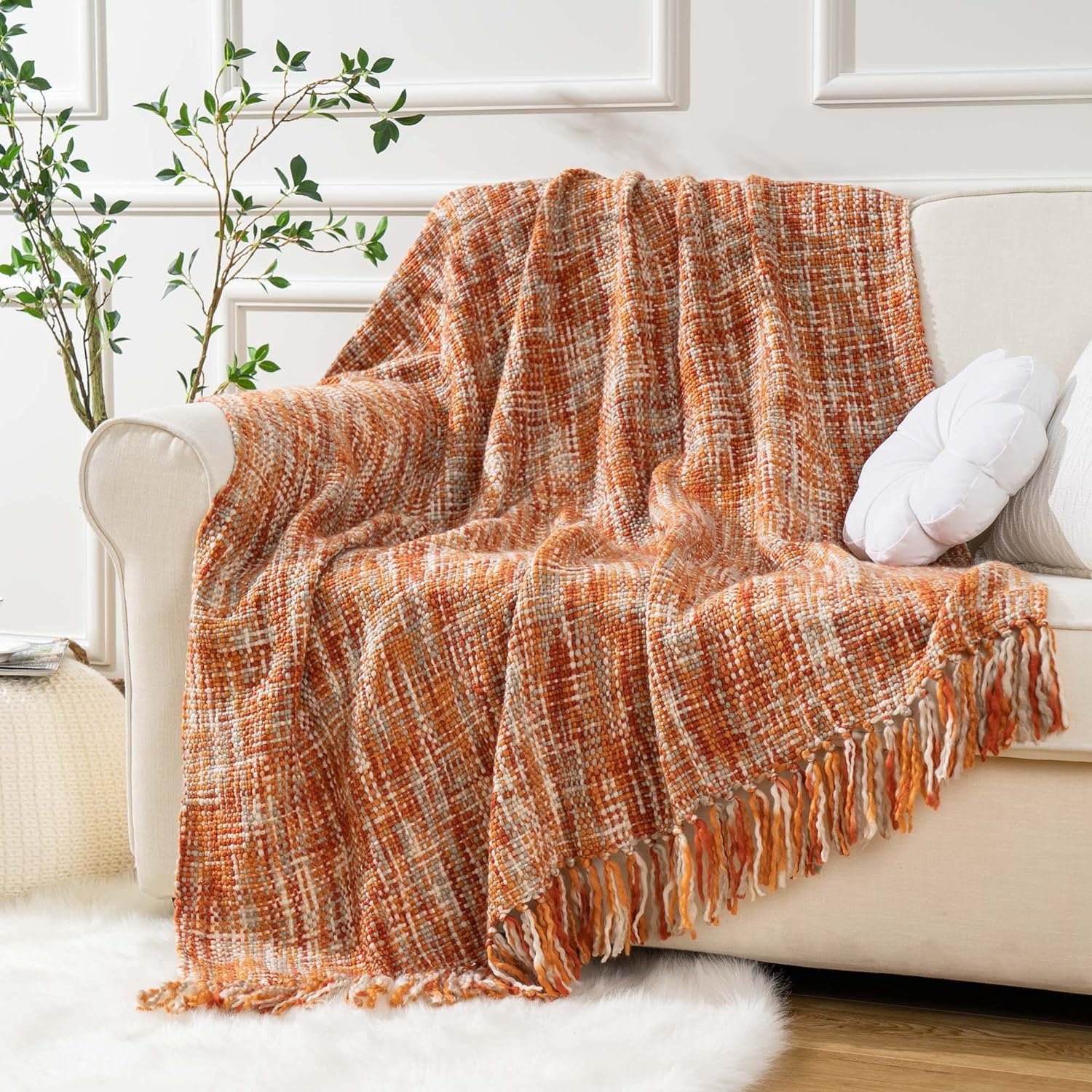 Orange Throw Blanket For Couch, Decorative Fall Blankets And Throws, Halloween Throw Blanket For H