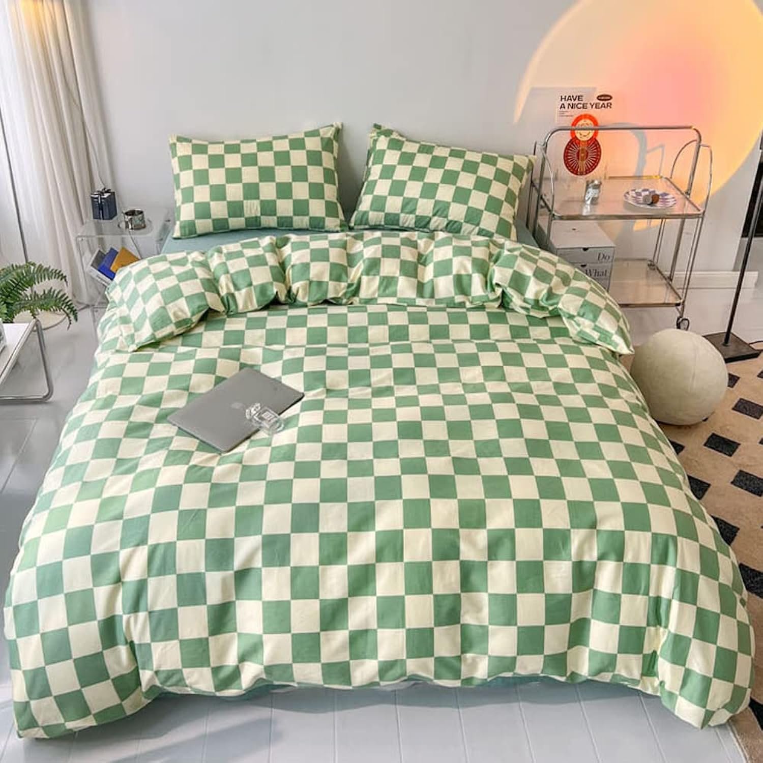 Green White Plaid Comforter Sets Queen Women Men Sage Green ...