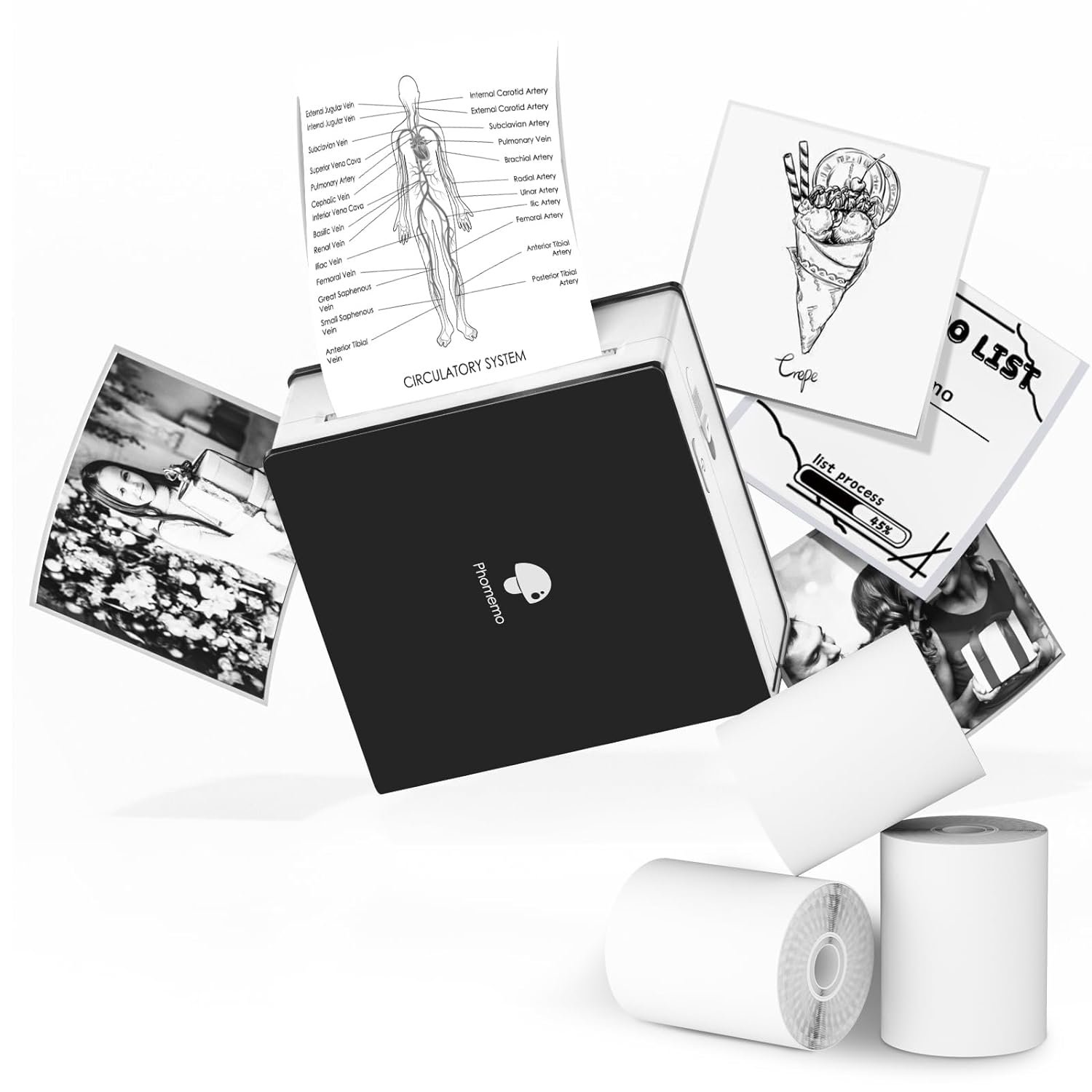 Mini Note Printer- M02 Pocket Thermal Bluetooth Mini Mobile Printer With 3 Rolls Paper, For Printi