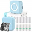 Pocket Printer For Iphone/Android, Wireless Mini Sticker Printer With 10 Rolls Thermal Paper, Blue
