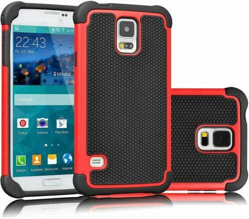 Hybrid Rubber Hard Case for Android Phone Samsung Galaxy S5 i9600 G900 Red 50