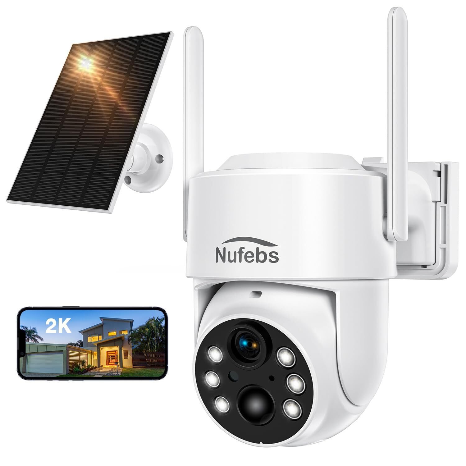 Security Camera 2K/4Mp Wireless Outdoor With Solar Panel 355Ptz 2.4G Wifi Wate