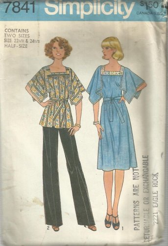 Vintage 1976 Pattern-Misses Pants-Pullover Dress /Top-Half Sizes-22 1/2--24 1/2