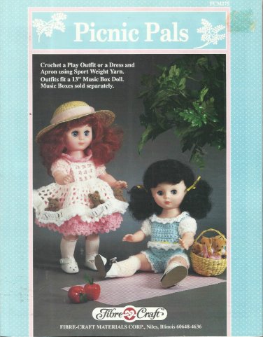 Crochet Doll Clothes Pattern-Playout/Dress & Apron-Fits 13" Music Box Doll