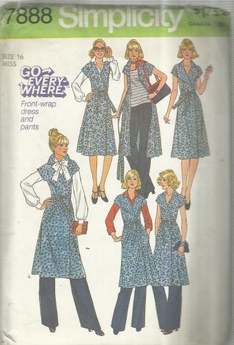 Vintage Pattern-Go EveryWhere Misses Front Wrap Dress & Pants-Sz 16