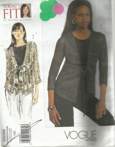 Vogue Pattern-Today's Fit by Sandra Betzina-Misses Cardigan & Top-Sizes OSZ