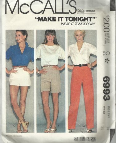 Vintage Pattern-McCall's Make-It Tonight Misses Pants Or Shorts-Size 14-Waist 28