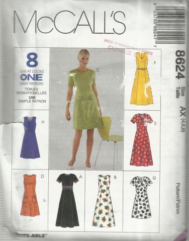 Pattern-8 Great Looks One Easy Pattern-Misses Dress in Two Lengths-Sizes 4-6-8
