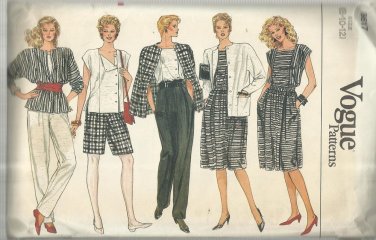 Vintage Pattern-VOGUE-Misses Jacket-Skirt-Pants-Shorts-Top-Sizes 8-10-12