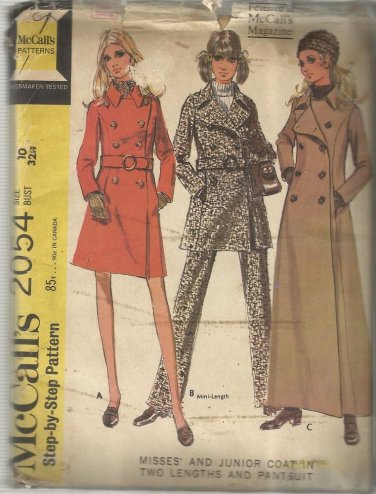 Vintage Pattern- Misses Coat in Two Lengths-Pantsuit-Size 10