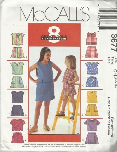 Pattern-8 Great Looks One Easy Pattern-Girl's Tops & Skorts-Sizes 7-8-10