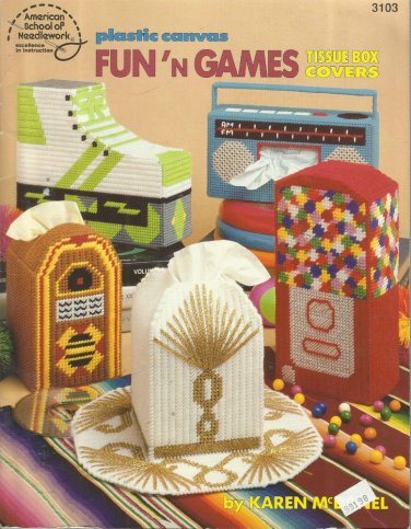 Plastic Canvas Patterns-Fun N Games Tissue Box Covers