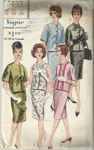 Vintage Vogue Printed Pattern--Two Piece Dress -Sz 12, Bust 32, Hip 34