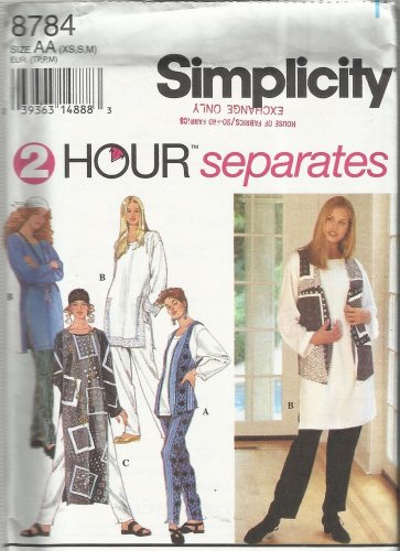 Pattern-2 Hour Separates-Misses Tunic In 3 Lengths-Pants & Lined Vest- XS-S-M