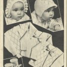 Vintage Pattern-Knit O Graf-No. 755- Baby Bonnet-Booties-Cardigan