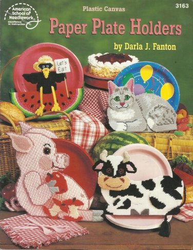 Plastic Canvas Pattern Booklet-Paper Plate Holders-Cat-Pig-Cow-Crow