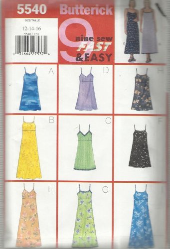 Butterick Pattern-Nine Sew Fast & Easy-Misses Dress in Sizes 12-14-16   Summer
