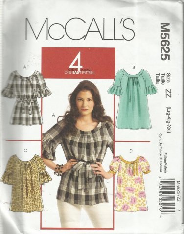 McCall's Pattern-4 Great Looks One Easy Pattern-Misses Tops-Belt-Tunics- Sz Lrg-Xlg-Xxl