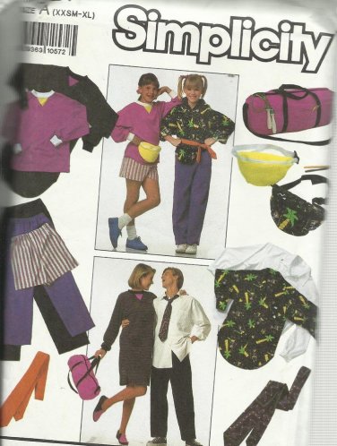 Simplicity Pattern-Misses-Men-Teen Boys & Girls-Pants-Shorts-Shirt-Top-Tie Gym Bag-XXSM-XL