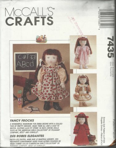 Doll Clothes Pattern-Fits 18" Doll Such As AMERICAN GIRL-Dresses-Coat & Hat