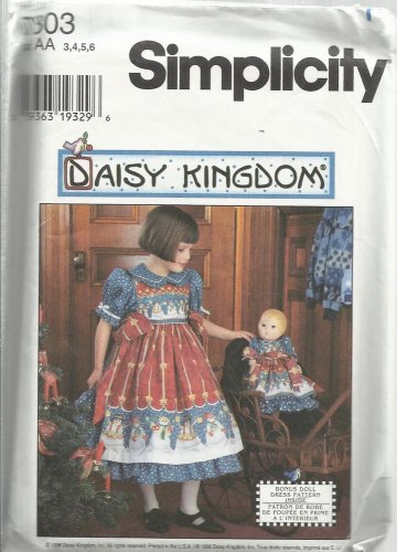Simplicity Pattern-Daisy Kingdom Child's Dress & Pinafore & Doll Dress for 17" Doll-Sz 3-6