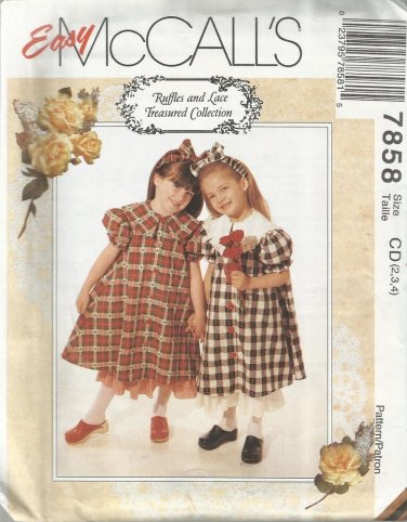 McCall's Ruffles & Lace Pattern-Children's Dress-Petticoat-Headband  Sz 2-3-4