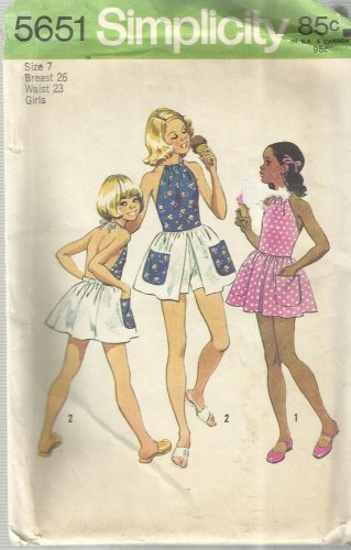Vintage Simplicity Pattern-Girl's Mini Halter Dress & Shorts in Size  7