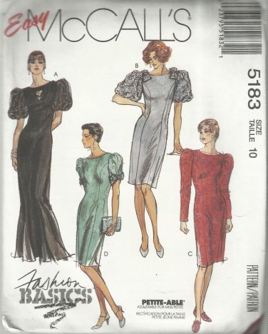 Easy McCall's Pattern-Fashion Basics-Misses Dress in Two Lengths-Size 10