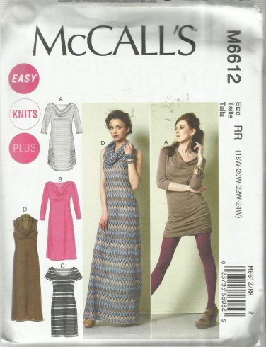 McCall's Plus Size Pattern-Easy Knit Plus-Women's Dress in Sizes 18W-20W-22W-24W
