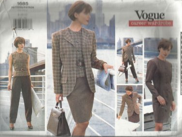 VOGUE CAREER WARDROBE PATTERN-Misses Jacket-Dress-Top-Skirt-Pants-Sizes 8-10-12