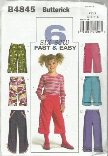 Butterick Pattern-Six Sew Fast & Easy-Children's Pants-Sz 2-3-4-5