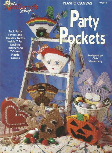 Plastic Canvas Pattern Booklet-Party Pockets-7 Designs-Santa-Reindeer-Pumpkin