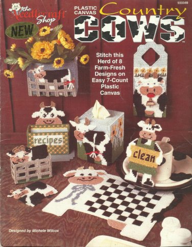 Plastic Canvas Pattern Booklet-Country COWS-Tissue Cover-Recipe Caddy-Coaster Se