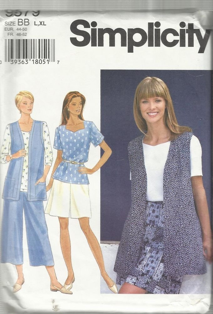 Simplicity Pattern-Misses Separates Vest-Top-Split Skirt-16-24