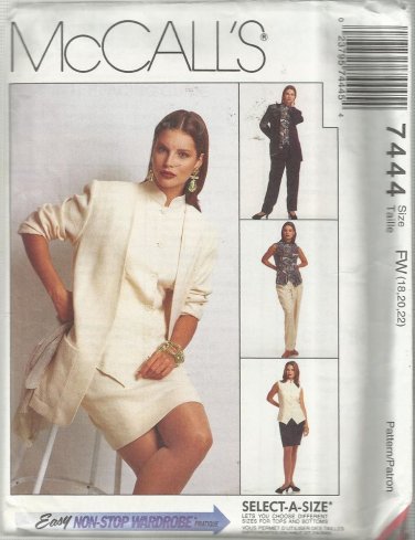 Plus Size McCall's Pattern-Misses Jacket-Top-Pants-Skirt-Sizes 18-20-22  Winter