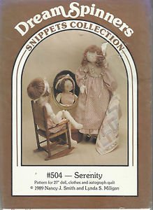 Doll Pattern-Dream Spinners-27" Serenity Doll & Clothes-Quilt  UNCUT