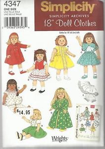 Simplicity Archives Pattern-Doll Clothes For 18' Dolls