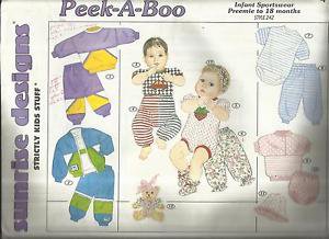 Sunrise Designs Pattern-Peek-A-Boo-Infant Sportswear-Preemie's to 18 MO.-UNCU