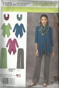 Simplicity Plus Size Pattern #1323 Misses Knit Tunic & Pants-Scarf  Sz 14-22